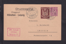 1923 - 25 Neben 20 Mk. Privat-Ganzsache "Flugpost München-Leipzig" Mit Bestätigungsstempel - Brieven En Documenten