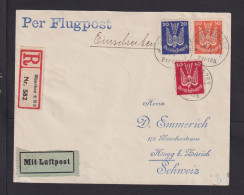 1924 - 3-Farbenfrankatur Auf Einschreib-Luftpostbrief Ab Münchn In Die Schweiz - Storia Postale