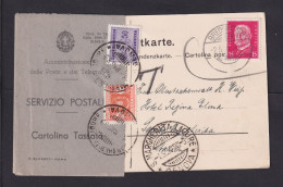 1939 - 15 Pf. Auf Karte Nach Italien - Nachporto Und  Zettel Der Italienischen Post - Brieven En Documenten