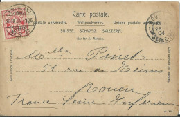 SUISSE CARTE 10c AMBULANT N° 20 POUR ROUEN ( SEINE MARITIME ) DE 1904 LETTRE COVER - Covers & Documents