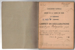 MILITARIA LIVRET GENDARMERIE NATIONALE LEGION DE LA GARDE REPUBLICAINE ? DE PARIS 2ème COMPAGNIE CARNET DE DECLARATIONS - Polizia