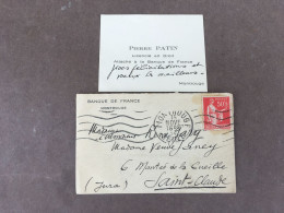 Carte De Visite Avec Enveloppe / Pierre Patin / Attaché Banque De France / Montrouge / 1934 - Cartes De Visite