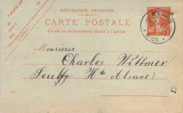 Entier Postal 10c. Semeuse Oblitération Allemande Kembs Oberels. Avril 1918 Bien Frappée - 1877-1920: Période Semi Moderne