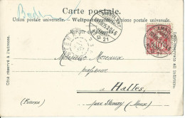 SUISSE CARTE 10c  AMBULANT N° 21 POUR HALLES ( MEUSE ) DE 1905 LETTRE COVER - Cartas & Documentos