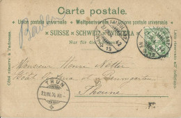 SUISSE CARTE 5c  AMBULANT N° 13 POUR THUN DE 1904 LETTRE COVER - Lettres & Documents