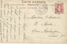 SUISSE CARTE 10c  AMBULANT N° 25  POUR PARIS  DE 1908 LETTRE COVER - Briefe U. Dokumente