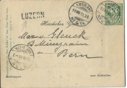 SUISSE  CARTE 5c  MARQUE LINEAIRE LUZERN  + AMBULANT N° 14 POUR BERN DE 1901 LETTRE COVER - Cartas & Documentos