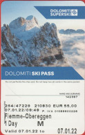 ITALIA - ITALY - ITALIE - 2022 - Fiemme-Obereggen - Skipass - Ski Pass - 1 Giorno M - Used - Autres & Non Classés