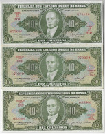 Brazil 3 Banknote President Getúlio Vargas 10 Cruzeiros 1954 1956 1958 Amato-77,78,79 Pick-159b,159c,159d XF - Brasile