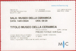 ITALIA - FAENZA - Museo Internazionale Delle Ceramiche (MIC) - Museo Della Ceramica - Biglietto D'Ingresso - Usato - Tickets - Entradas