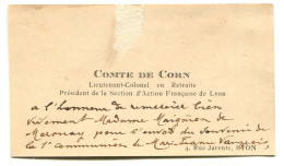 Carte De Visite Comte De CORN Président De La Section D'Action Française De Lyon 1928 - Cartoncini Da Visita
