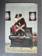 TRY THIS ON YOUR PIANO COUPLE KISSING OLD COLOUR ART POSTCARD BAMFORTH SERIES NO 1235 - 1900-1949