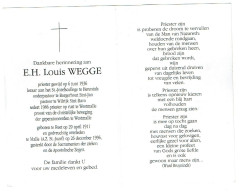 Doodsprentje  Pastoor / Priester : Reet-Herentals-Borgerhout-Wilrijk-Westmalle-Malle : E.H Louis Wegge . - Religion &  Esoterik