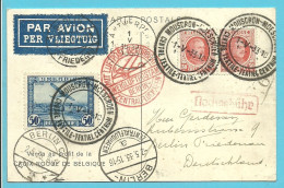 LP1+199 Op Kaart Per Luchtpost (avion) Stempel MOUSCRON Naar BERLIN, Stempel ZWEIGLUFTPOSTAMT / LUFTPOST - 1922-1927 Houyoux