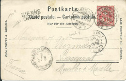 SUISSE  CARTE 10c  MARQUE LINEAIRE BIENNE + AMBULANT N° 2 POUR BACCARAT ( MEURTHE ET MOSELLE ) DE 1901 LETTRE COVER - Briefe U. Dokumente