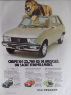 Publicité De Presse ; Automobile Peugeot 104 Coupé ZS - Lion - Publicidad