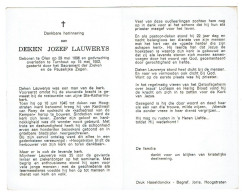 Doodsprentje  Pastoor / Priester : Olen-Hoogstraten-Turnhout : E.H Jozef Lauwerys . - Religion & Esotérisme