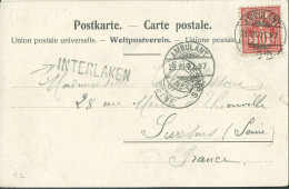 SUISSE  CARTE 10c  MARQUE LINEAIRE INTERLAKEN + AMBULANT N° 15 POUR SURESNES ( HAUTS DE SEINE ) DE 1903 LETTRE COVER - Briefe U. Dokumente