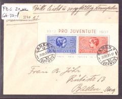 FDC - BLOC PRO JUVENTUTE 1937 LETTRE PREMIER JOUR  - COTE: 350.- - FDC