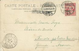 SUISSE  CARTE 10c  MARQUE LINEAIRE INTERLAKEN + AMBULANT N° 15  POUR CASTRES ( GIRONDE ) DE 1901 LETTRE COVER - Cartas & Documentos