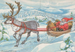 PAPÁ NOEL Animales NAVIDAD Fiesta Vintage Tarjeta Postal CPSM #PAK991.A - Santa Claus