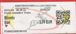 ITALIA - FERROTRAMVIARIA SPA - Bitonto-Bari - Biglietto Di Corsa Semplice Treno - Usato - Europa