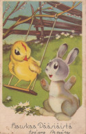 PASCUA CONEJO POLLO HUEVO Vintage Tarjeta Postal CPA #PKE317.A - Easter