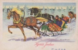 Bonne Année Noël CHEVAL Vintage Carte Postale CPSMPF #PKG542.A - Nouvel An