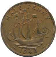 HALF PENNY 1943 UK GROßBRITANNIEN GREAT BRITAIN Münze #AG818.1.D.A - C. 1/2 Penny