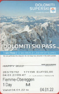 ITALIA - ITALY - ITALIE - 2022 - Fiemme-Obereggen - Skipass - Ski Pass - 1 Giorno M - Used - Andere & Zonder Classificatie