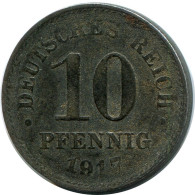 10 PFENNIG 1917 DEUTSCHLAND Münze GERMANY #DB923.D.A - 10 Pfennig