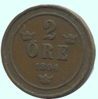 2 ORE 1894 SCHWEDEN SWEDEN Münze #AC899.2.D.A - Svezia