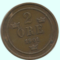 2 ORE 1901 SCHWEDEN SWEDEN Münze #AC882.2.D.A - Suède