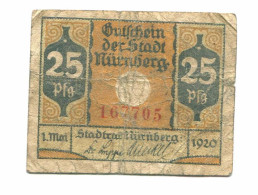 25 Pfennig 1920 KURNBERG DEUTSCHLAND Notgeld Papiergeld Banknote #P10622 - [11] Emisiones Locales