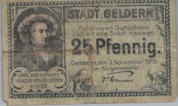 25 PFENNIG 1919 Stadt GELDERN Rhine DEUTSCHLAND Notgeld Banknote #PG466 - [11] Emisiones Locales