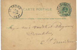 (Lot 01) Entier Postal  N° 45 5 Ct écrite D'Anvers Vers St Trond (format Plus Petit) - Cartes Postales 1871-1909