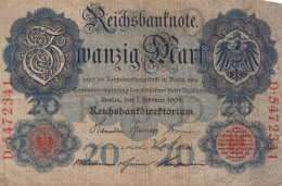 20 MARK 1908 DEUTSCHLAND Papiergeld Banknote #PL209 - [11] Emissioni Locali