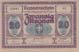 20 KRONEN 1919 Stadt BADEN BEI WIEN Niedrigeren Österreich Notgeld #PD883 - [11] Emissioni Locali