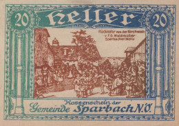 20 HELLER Stadt Sparbach Niedrigeren Österreich Notgeld Banknote #PI364 - [11] Emissioni Locali