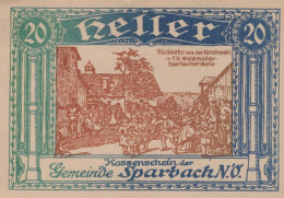 20 HELLER Stadt Sparbach Niedrigeren Österreich Notgeld Papiergeld Banknote #PG994 - [11] Emissioni Locali