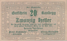 20 HELLER 1921 Stadt RANDEGG Niedrigeren Österreich Notgeld Banknote #PD987 - [11] Emissioni Locali