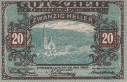 20 HELLER 1921 Stadt PRESSBAUM Niedrigeren Österreich Notgeld Banknote #PE403 - [11] Emissioni Locali