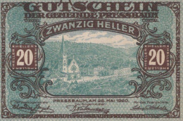 20 HELLER 1921 Stadt PRESSBAUM Niedrigeren Österreich Notgeld Banknote #PE280 - [11] Emissioni Locali