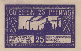 25 PFENNIG 1921 Stadt NACHTERSTEDT Saxony DEUTSCHLAND Notgeld Banknote #PG112 - [11] Emissioni Locali