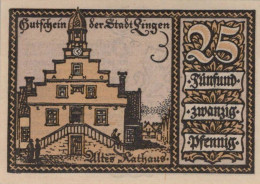 25 PFENNIG 1921 Stadt LINGEN Hanover UNC DEUTSCHLAND Notgeld Banknote #PC247 - [11] Lokale Uitgaven