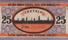 25 PFENNIG 1923 Stadt KREFELD Rhine UNC DEUTSCHLAND Notgeld Banknote #PA411 - Lokale Ausgaben