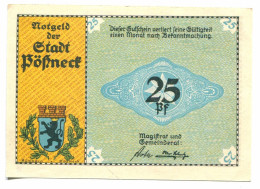 25 Pfennig POSSNECK DEUTSCHLAND UNC Notgeld Papiergeld Banknote #P10590 - Lokale Ausgaben