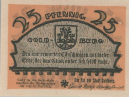 25 PFENNIG 1922 GOLDBERG IN MECKLENBURG Mecklenburg-Schwerin DEUTSCHLAND #PG336 - [11] Local Banknote Issues