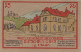 25 PFENNIG 1921 Stadt WERNIGERODE Saxony UNC DEUTSCHLAND Notgeld Banknote #PH208 - [11] Lokale Uitgaven