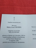 Doodsprentje Marie Jozef Segers / Hamme 4/12/1940 - 15/8/1998 ( Willy De Decker ) - Religión & Esoterismo